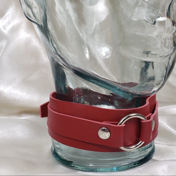 Layer Leather Caged Frame O Burgundy Choker - Picture 7 of 8